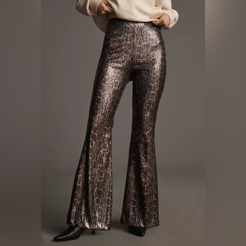 Anthropologie Sequin Snake Joni Pants Women’s Size 6 NWT Brown Gray Animal Print